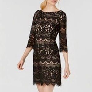 Jessica Howard Black and Tan Lace Dress 3/4 Sleeve